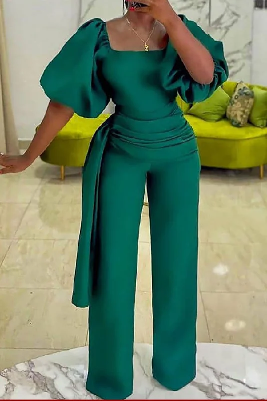 women's jumpsuits with off-the-shoulder sleevesSolid Color Retro Jumpsuit