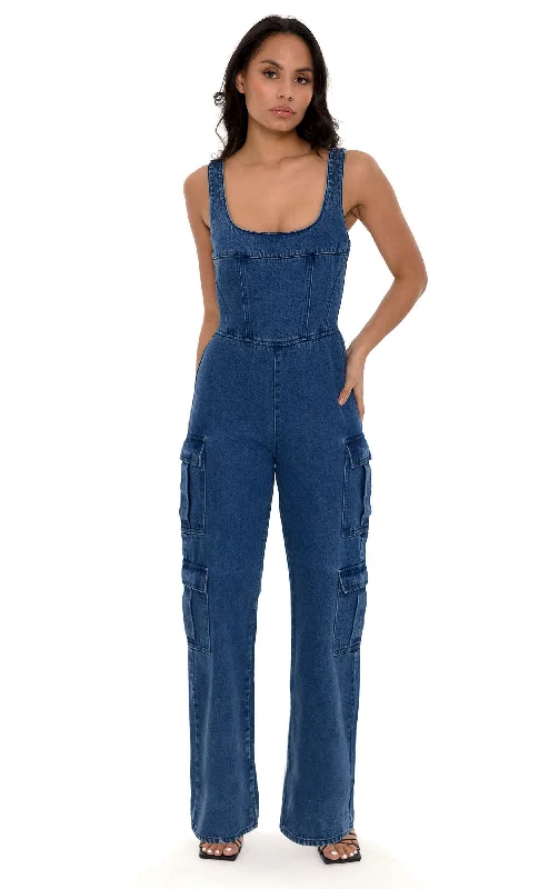 women's jumpsuits for statement fashionScoop Cargo Denim Jumpsuit