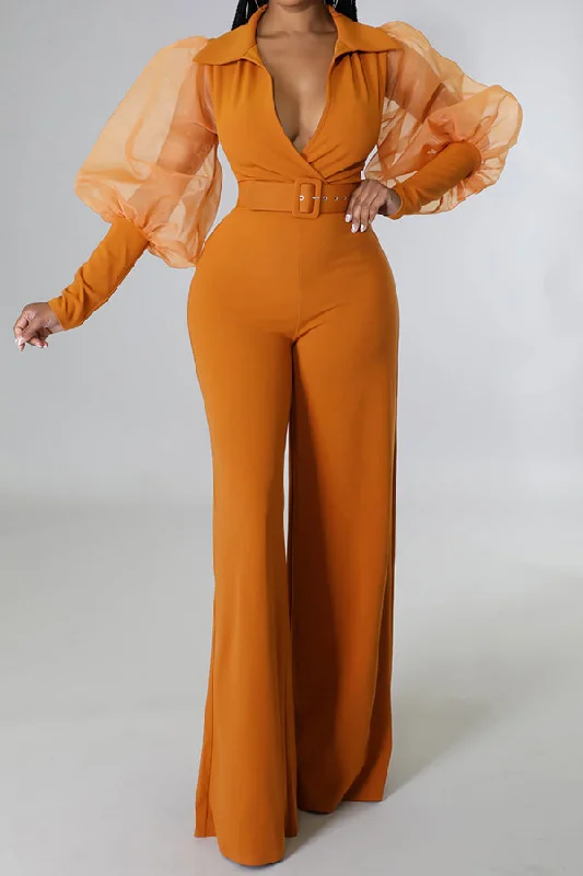 women's jumpsuits for statement fashionSolid Color Elegant Bell Bottoms Jumpsuit With Belt