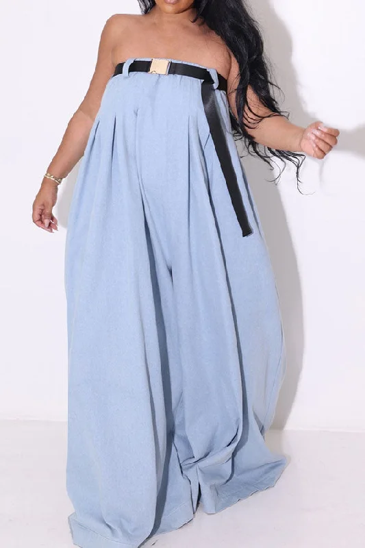 women's jumpsuits made of denimSolid Color Whimsical Wide Leg Jumpsuit With Belt