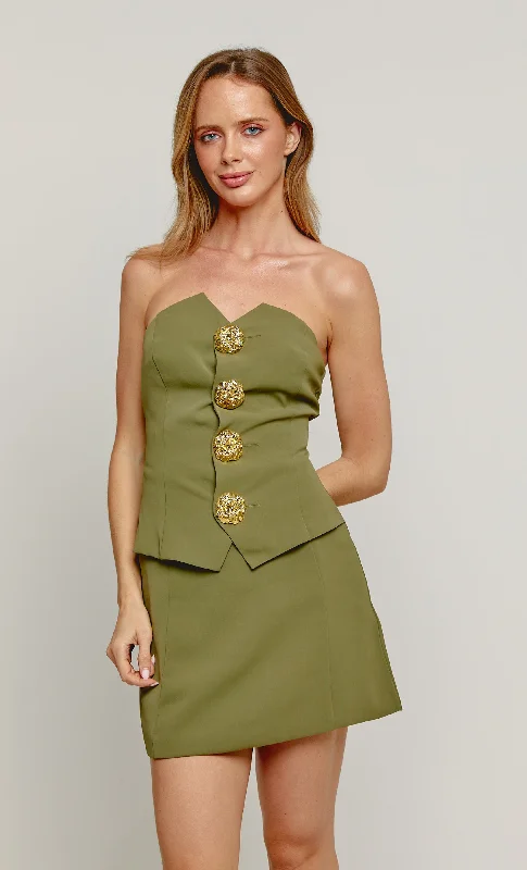 stylish midi Mimi dresses for versatile wearKhaki Bandeau Waistcoat Mini Dress