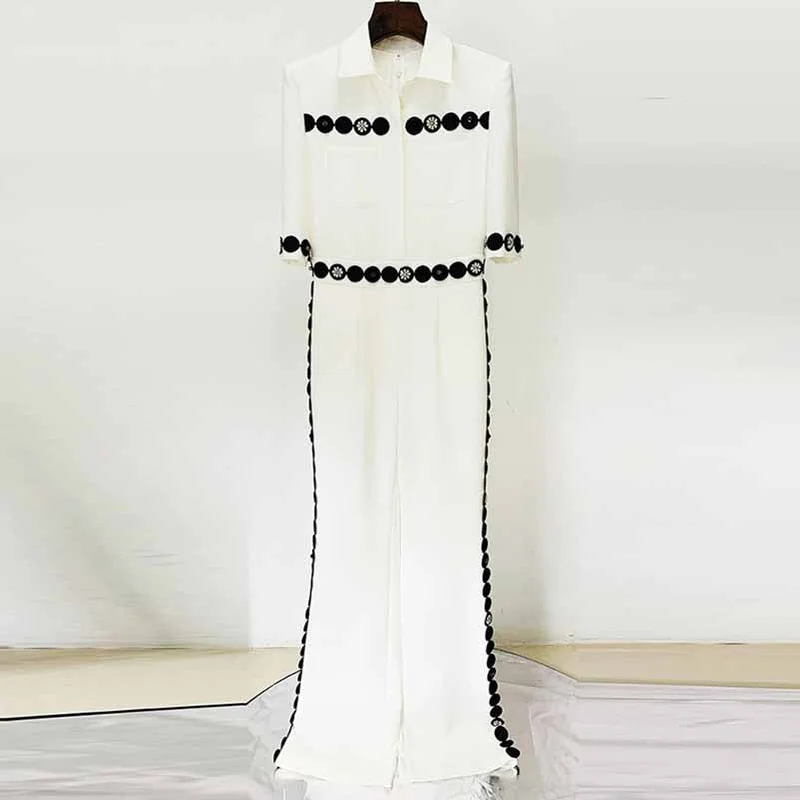 women's jumpsuits made of cottonWomen's White Embroidery Studded Jumpsuit