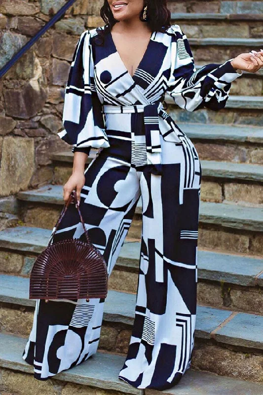 women's jumpsuits for hourglass figuresGraphic Print Modern Wide Leg Jumpsuit