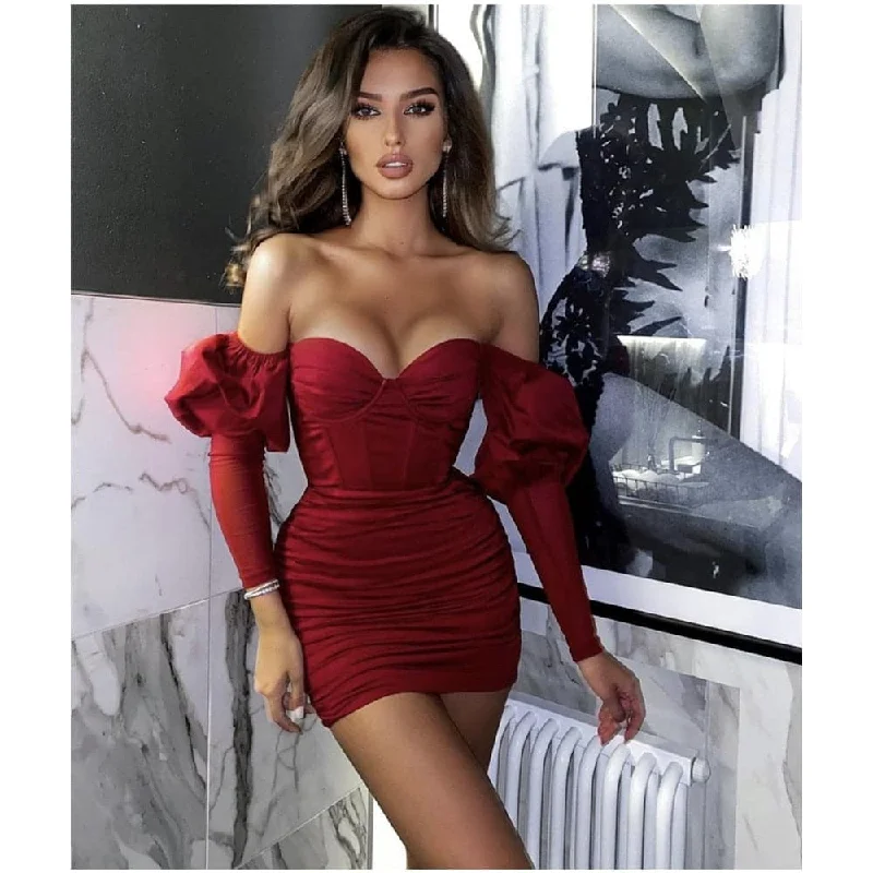 plus-size floral Mimi dresses for all seasonsDressBetty - 2023 Fashion Sexy Off Shoulder Long Sleeve Mini Dress