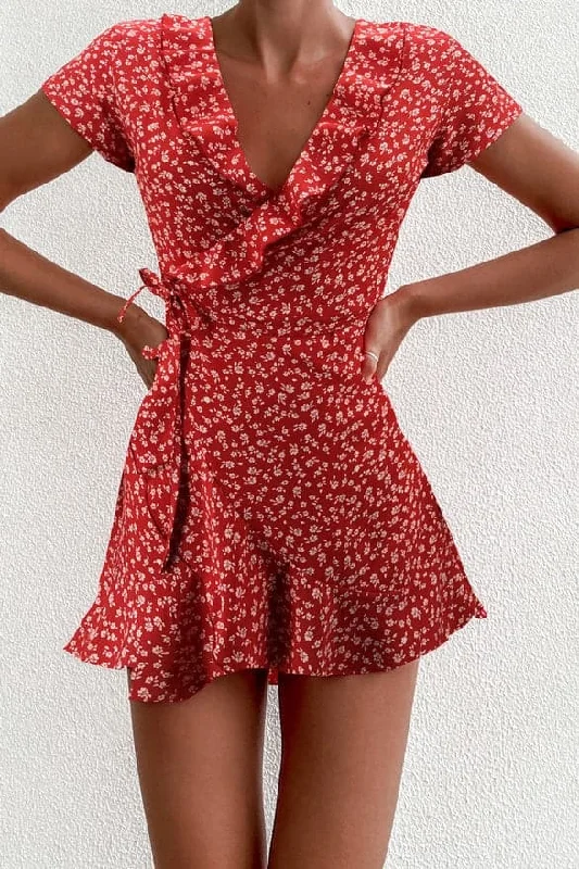 elegant high-low Mimi dresses for promsDressBetty - Summer Women’s Floal A-Line Dress Sweet Elegant Floral Ruffles V-neck Bandage Short Dress for Lady Chic Flowers Mini Dress