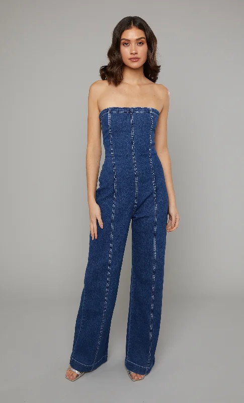 women's jumpsuits for laid-back looksStatement Seem Denim Bandeau Jumpsuit