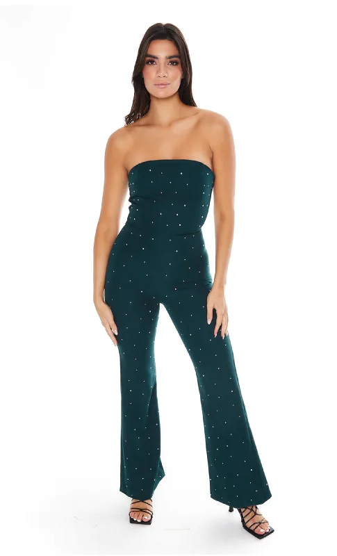 women's jumpsuits for all-day comfortEmerald Green Diamante Bandeau Jumpsuit