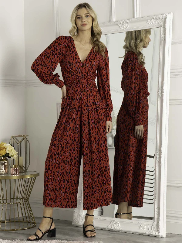 women's jumpsuits for cozy daysJolie Moi Gael Long Sleeve Jumpsuit, Red Animal