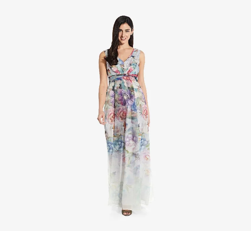 maxi dresses with A-line silhouettesAdrianna Papell AP1E207699 Long Formal Floral Dress