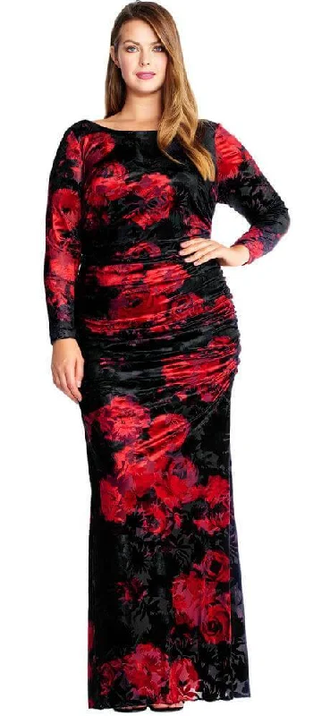 maxi dresses with removable beltsAdrianna Papell AP1E202189 Long Plus Size Floral Print Velvet Dress