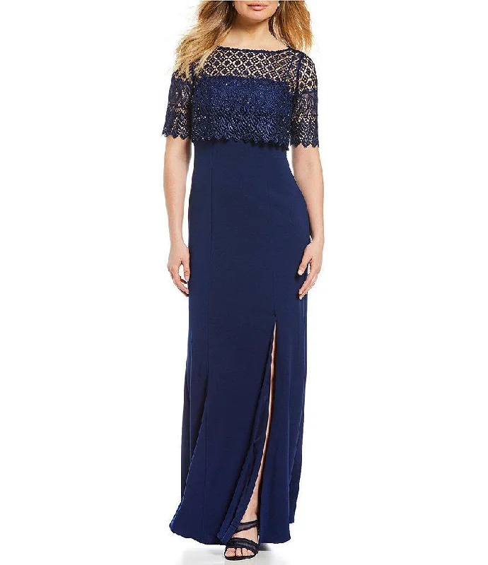 maxi dresses with lace overlaysAdrianna Papell AP1E203288 Long Formal Crepe Lace Dress