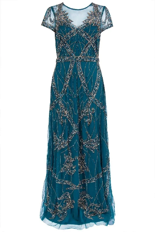 maxi dresses for date nightsAidan Mattox Long Formal Beaded Illusion Dress