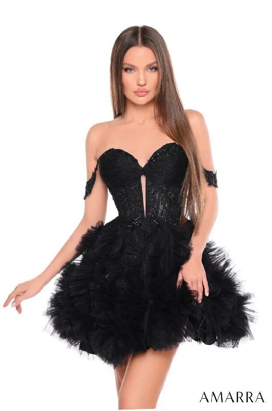 semi-formal party dressesAmarra 88064 Short Homecoming A Line Ruffled Cocktail Dress