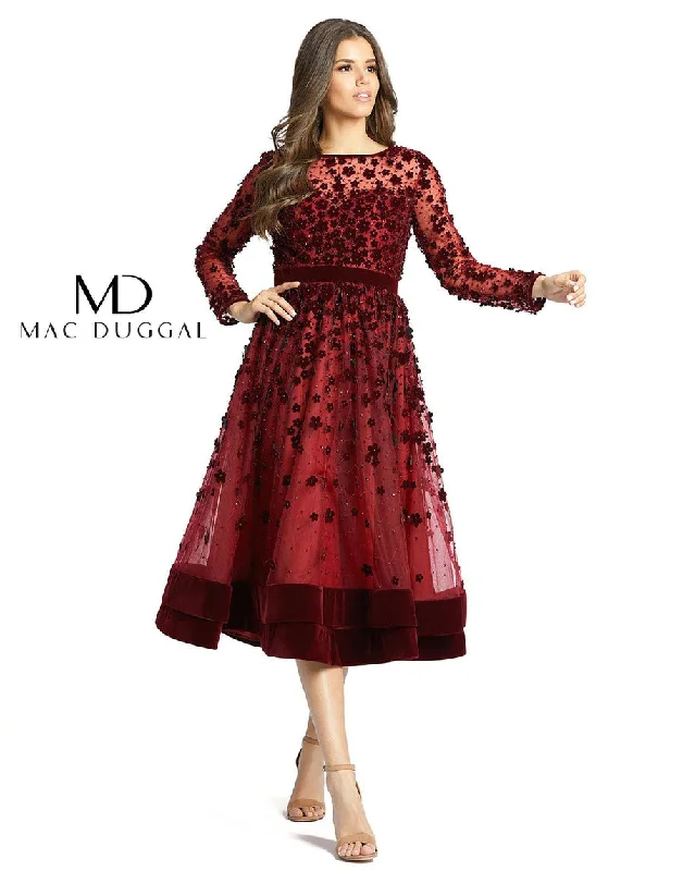 Fabulous Floral Long Sleeves DressBurgundy 6 Mac Duggal Sheer Long Sleeve A Line Short Dress Sale