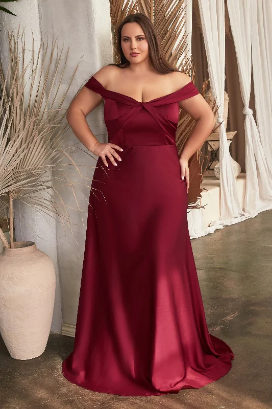 maxi dresses with pocketsCinderella Divine CD325C Long Plus Size Off Shoulder A Line Satin Dress