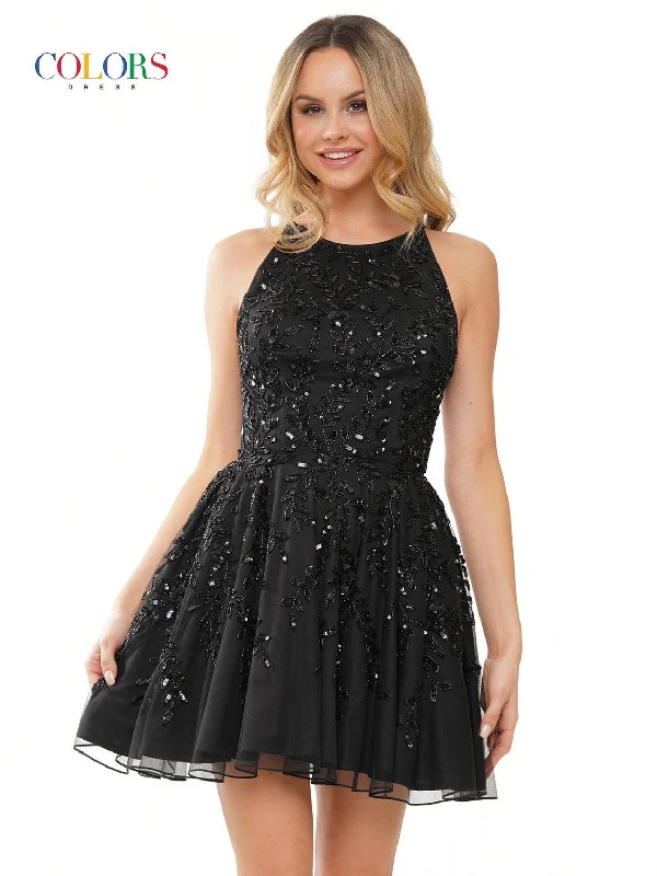 budget-friendly party dressesColors 3069 Homecoming Halter Short Cocktail Dress