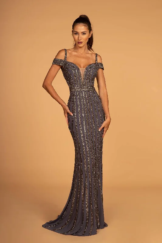 maxi dresses for everyday wearCut-Away Shoulder Glitter Tulle Mermaid Long Dress