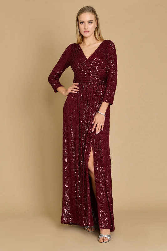 Full Coverage Long Sleeves DressDylan & Davids Long Sleeve Sequin Formal Hand Beaded Dress Burgundy