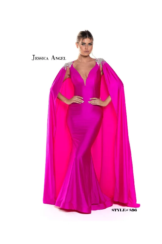 maxi dresses for tall womenJessica Angel Long Formal Fitted Cape Dress 896