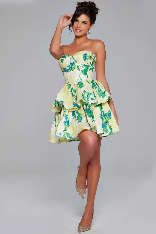 maximalist party dressesJovani 37057 Homecoming Short Floral Print Cocktail Dress