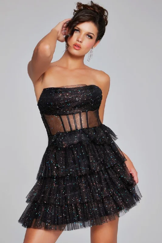 silk party dressesJovani 39666 Homecoming Short Sequin Corset Cocktail Dress