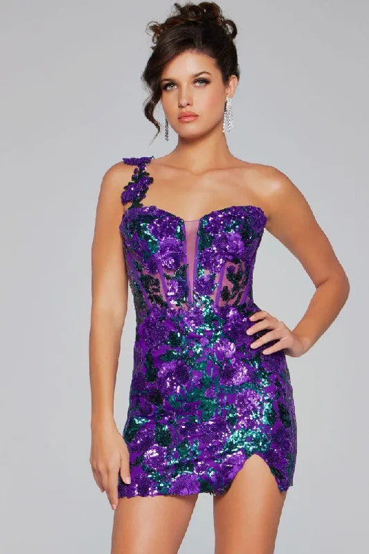 flashy party dressesJovani 40647 Homecoming One Shoulder Beaded Short Cocktail Dress