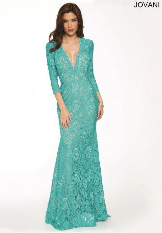 Fashionable Long Sleeves Off-the-Shoulder DressJovani 20025 Long Formal Long Sleeve Lace Dress