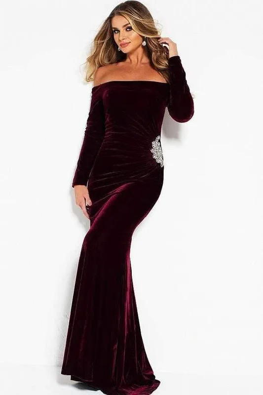 maxi dresses for beachJovani 51464 Long Formal Off Shoulder Velvet Dress