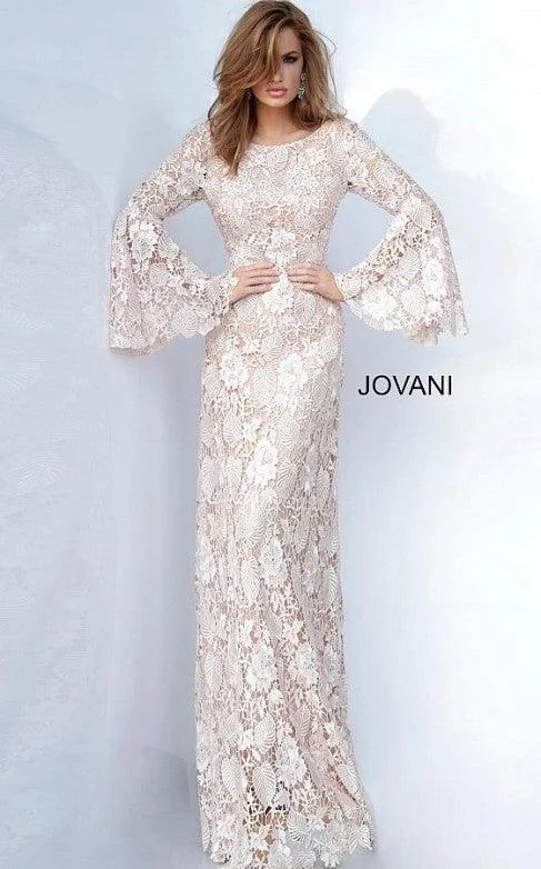 Fitted Silk Long Sleeves DressJovani 02908 Long Sleeve Formal Lace Dress