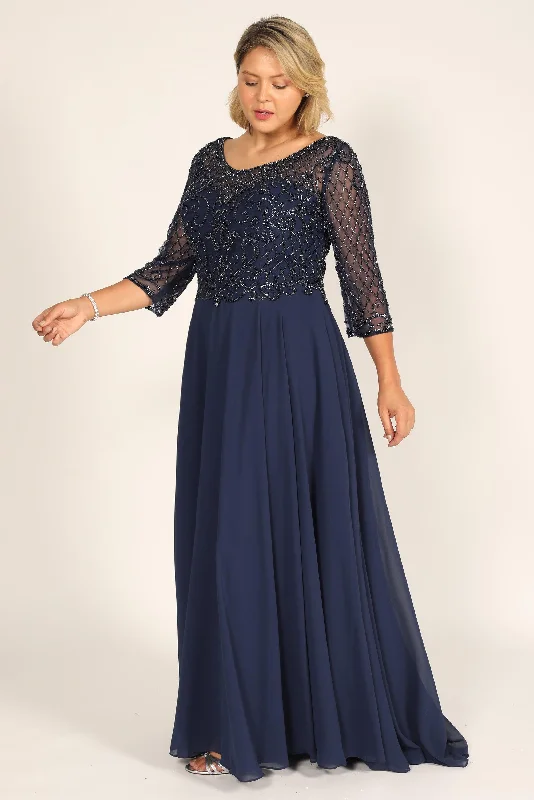 wedding dress preservationDylan & Davids Long Sleeve Hand Beaded Mother of The Bride Dress Navy