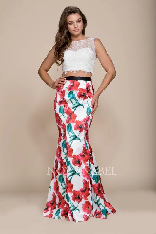 bohemian maxi dressesLong High Neck Two Piece Dress With Floral Print Skirt