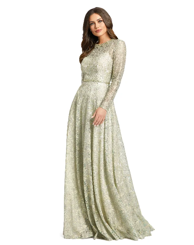 glamorous bohemian wedding dressesMac Duggal 491881 Long Sleeve Mother of the Bride Beaded Dress