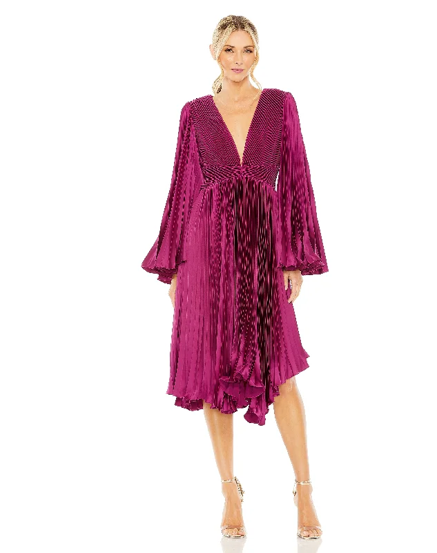 Fuzzy Long Sleeves Wrap DressMac Duggal 49717 Long Sleeve Tea Length Cocktail Dress