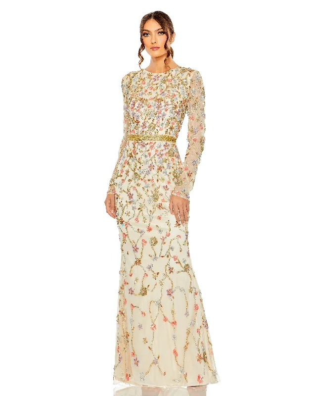 Fabulous Long Sleeves Tiered DressMac Duggal 6016 Long Sleeve Formal Floral Dress