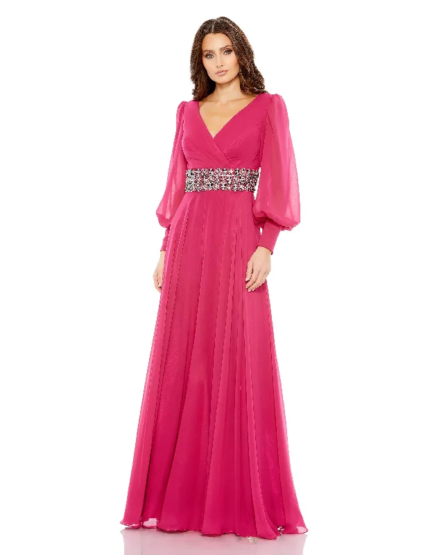 Flirty Long Sleeves Shift DressMac Duggal 79390 Long Sleeve Formal Beaded Chiffon Dress