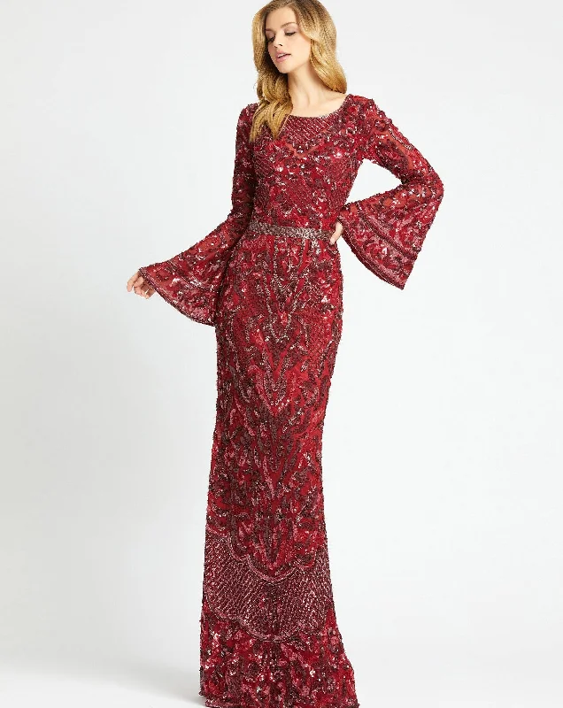 Funky Print Long Sleeves DressMac Duggal 4576 Long Sleeve Formal Beaded Dress