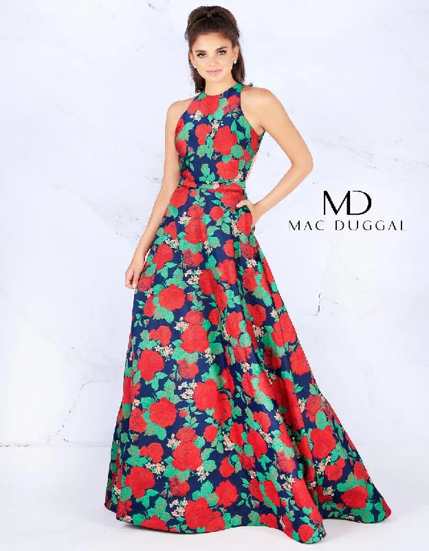 maxi dresses with off-the-shoulder necksMac Duggal 55162 Long Formal Floral Print Dress