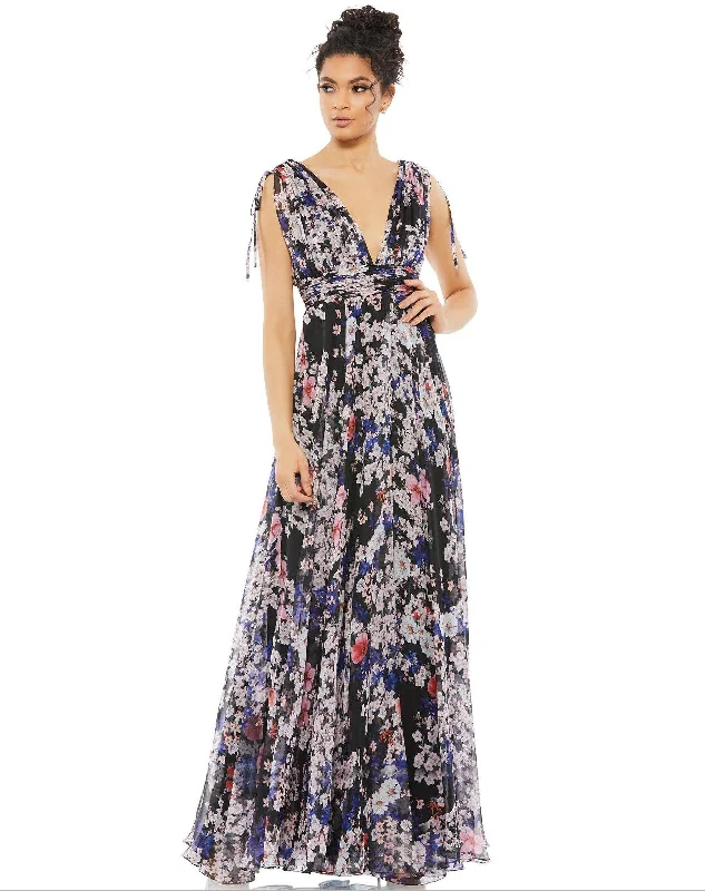 maxi dresses with lace overlaysMac Duggal 55414 Long Formal Floral Print Dress