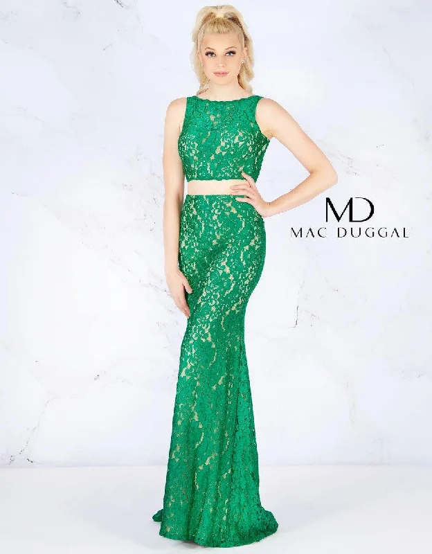 maxi dresses with spaghetti strapsMac Duggal 62412 Long Formal Two Piece Lace Dress