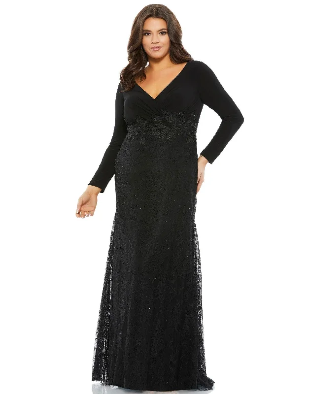 maxi dresses for autumnMac Duggal 67896 Long Plus Size Formal Lace Dress