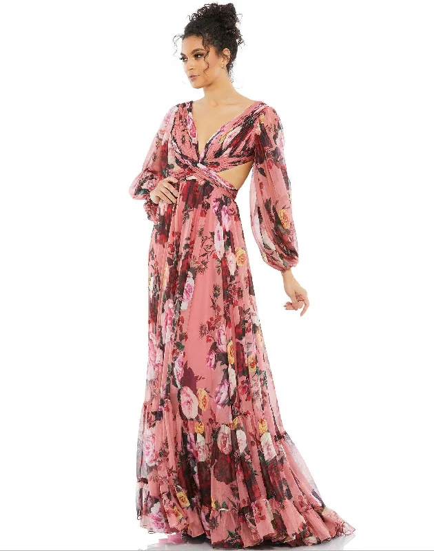 Formal Elegant Long Sleeves DressMac Duggal 67946 Long Sleeve Floral Chiffon Dress