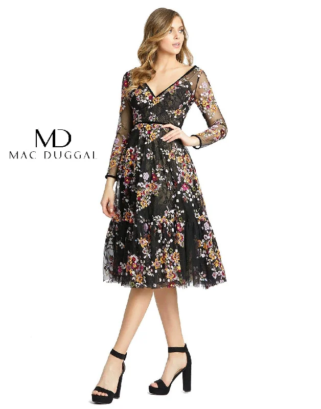 Formal Long Sleeves Cocktail GownMac Duggal 67499 Long Sleeve Floral Cocktail Dress