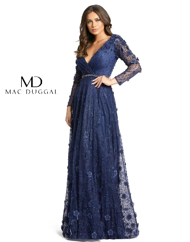 Feminine Long Sleeves DressMac Duggal 67503 Long Sleeve Formal Lace Dress