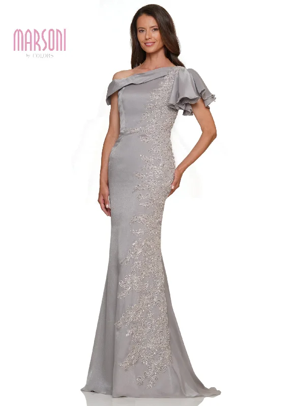 embroidered wedding dressesMarsoni MV1272 Mother of the Bride One Shoulder Lace Applique Dress