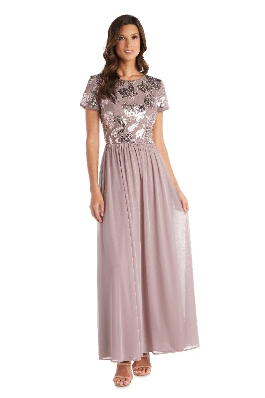 maxi dresses with short sleevesR&M Richards 7058P Long Formal Petite Sequins Dress