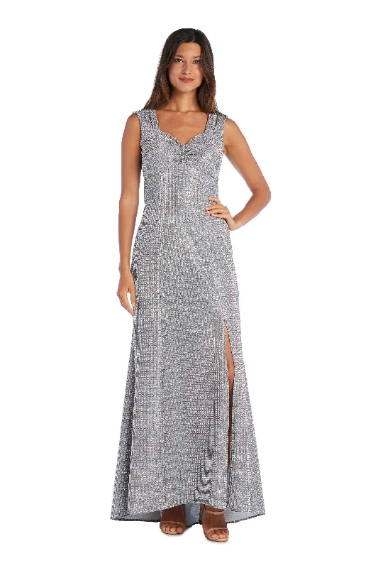 solid color maxi dressesR&M Richards 5953 Long Formal Sleeveless Metallic Dress