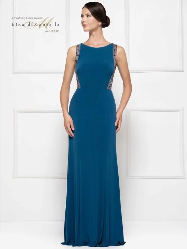 maxi dresses with cinched waistsRina di Montella Formal Sleeveless Long Dress 2609