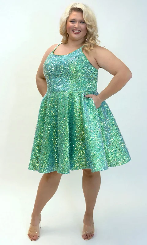 silk party dressesSydneys Closet SC8125 Short Plus Size Homecoming Sequin Dress