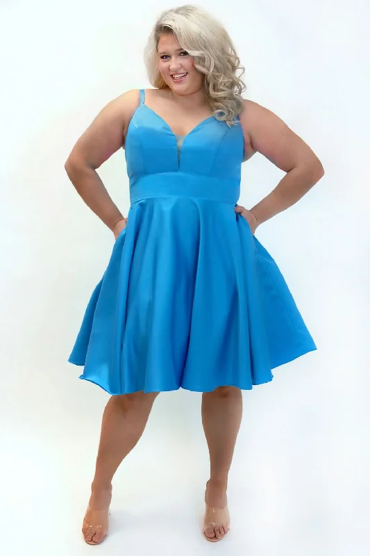 cotton party dressesSydneys Closet SC8126 Short Plus Size Satin Homecoming Dress