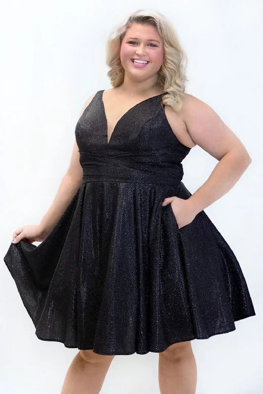 figure-flattering party dressesSydneys Closet SC8132 Plus Size Short Sleeveless Homecoming Dress